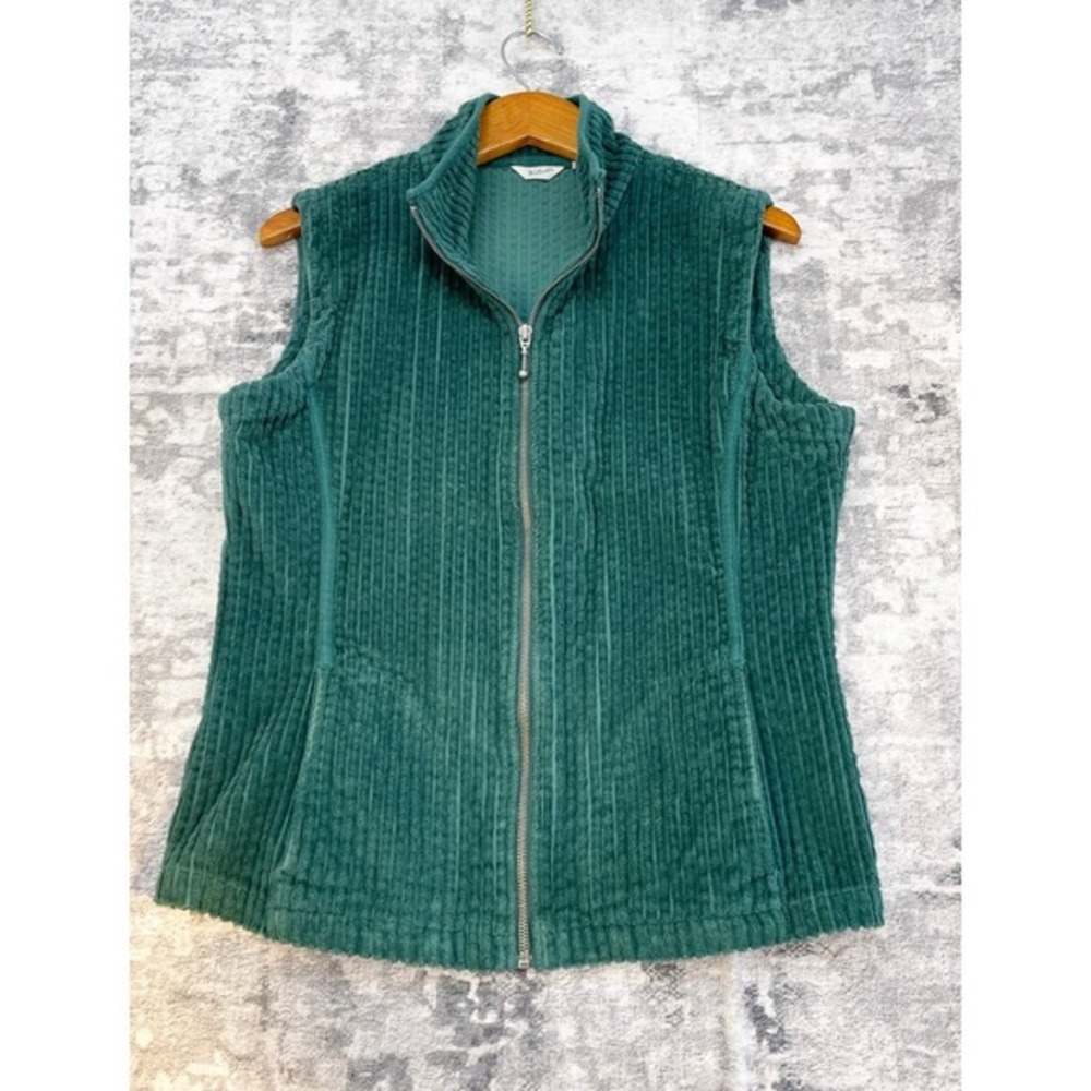 Woolrich Vest Womens M Green Spruce Zip Up‎ Corduroy Fleece Wide Whale Pockets
